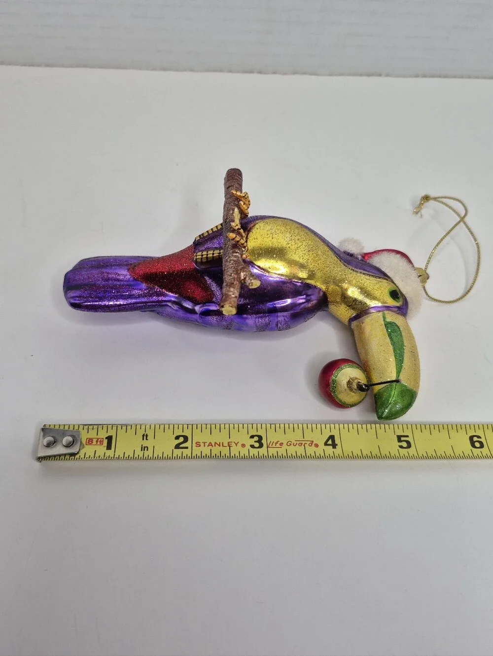 Colorful Christmas Toucan Bird with Santa Hat and Ball Ornament NWOT